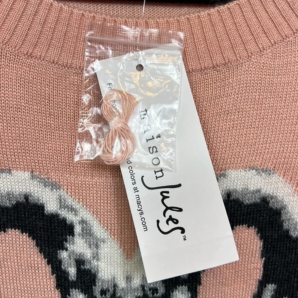 NWT Maison Jules Sweatshirt Crew Swan Motif Pink Gray Long Sleeve XL Feminine - Picture 9 of 12